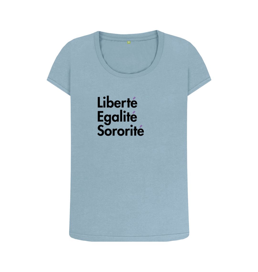 Mustard Open Neck Feminist T shirt - Libert\u00e9, Egalit\u00e9, Sororit\u00e9