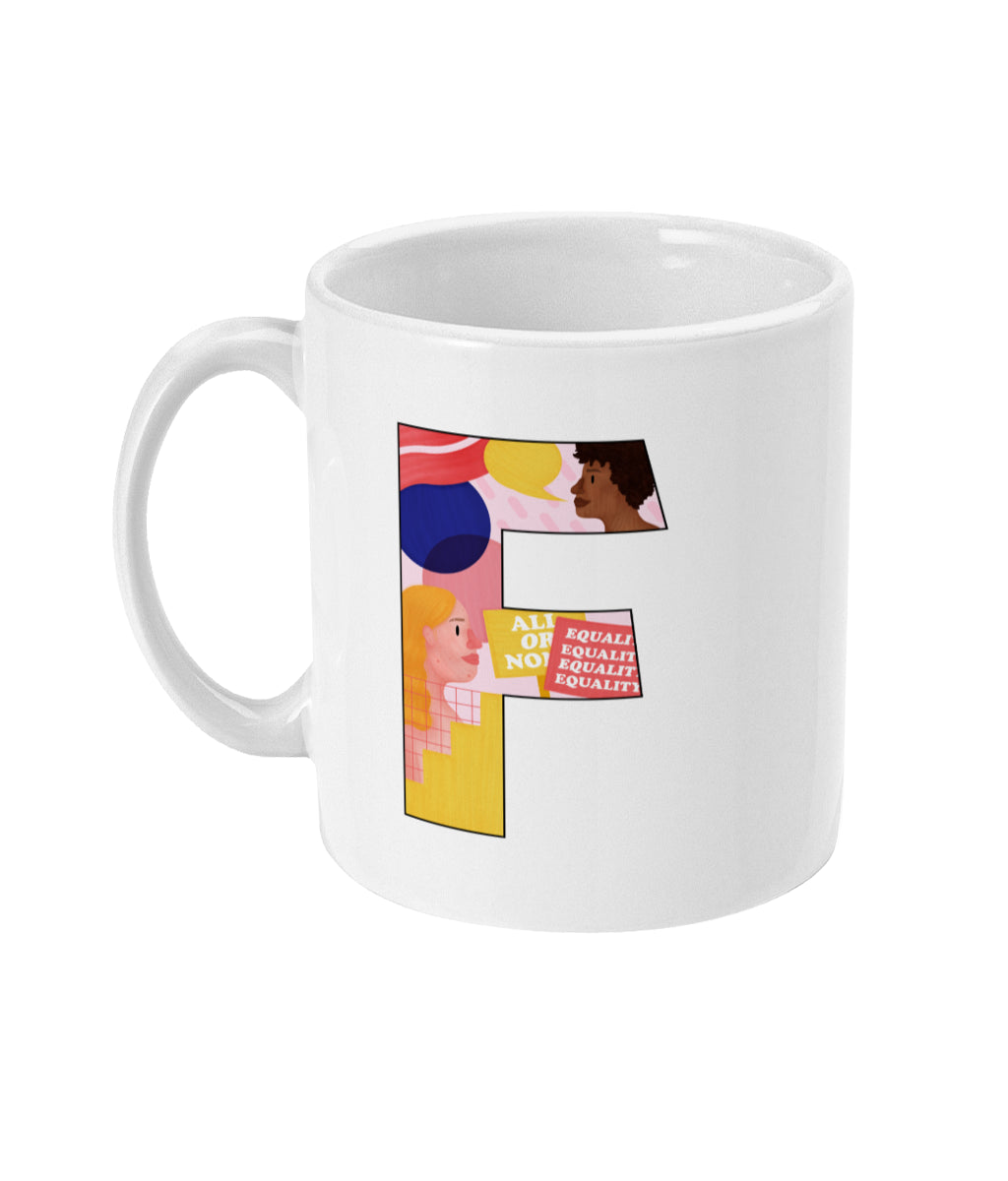Feminist Mug - F Pink Bits - Left