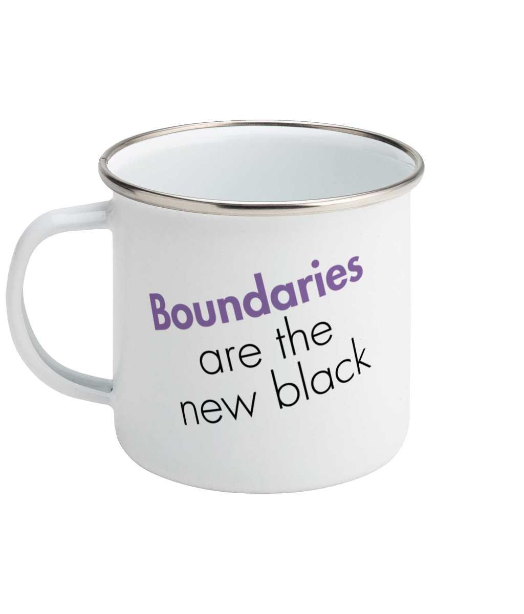 Feminist Enamel Mug - Boundaries Are the New Black, Bold