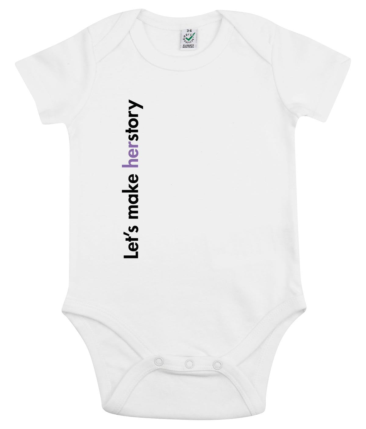 Let&#39;s Make Herstory Organic Combed Cotton Babygrow White
