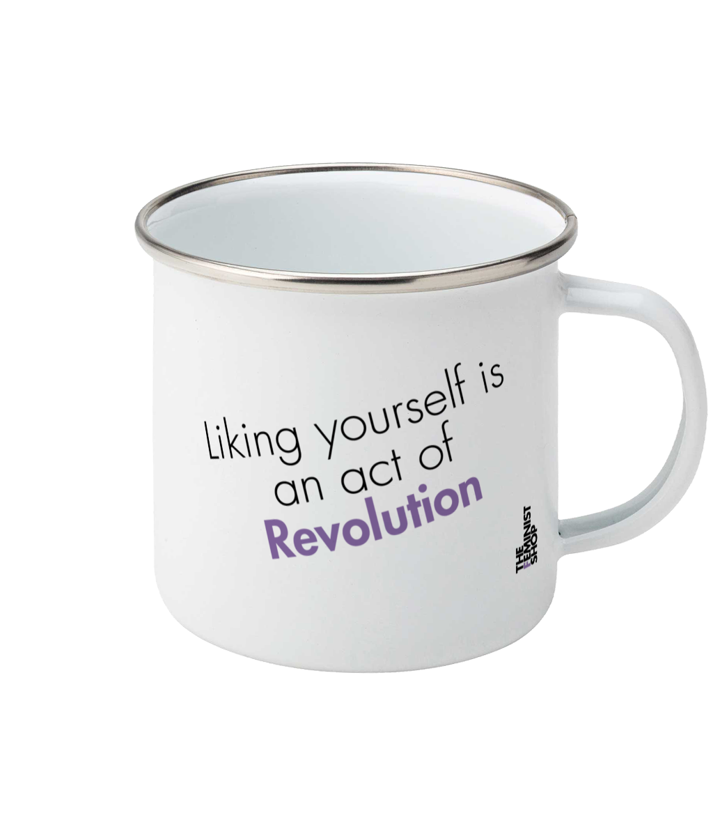Feminist Enamel Mug - Liking Yourself is an Act of Revolution, Bold
