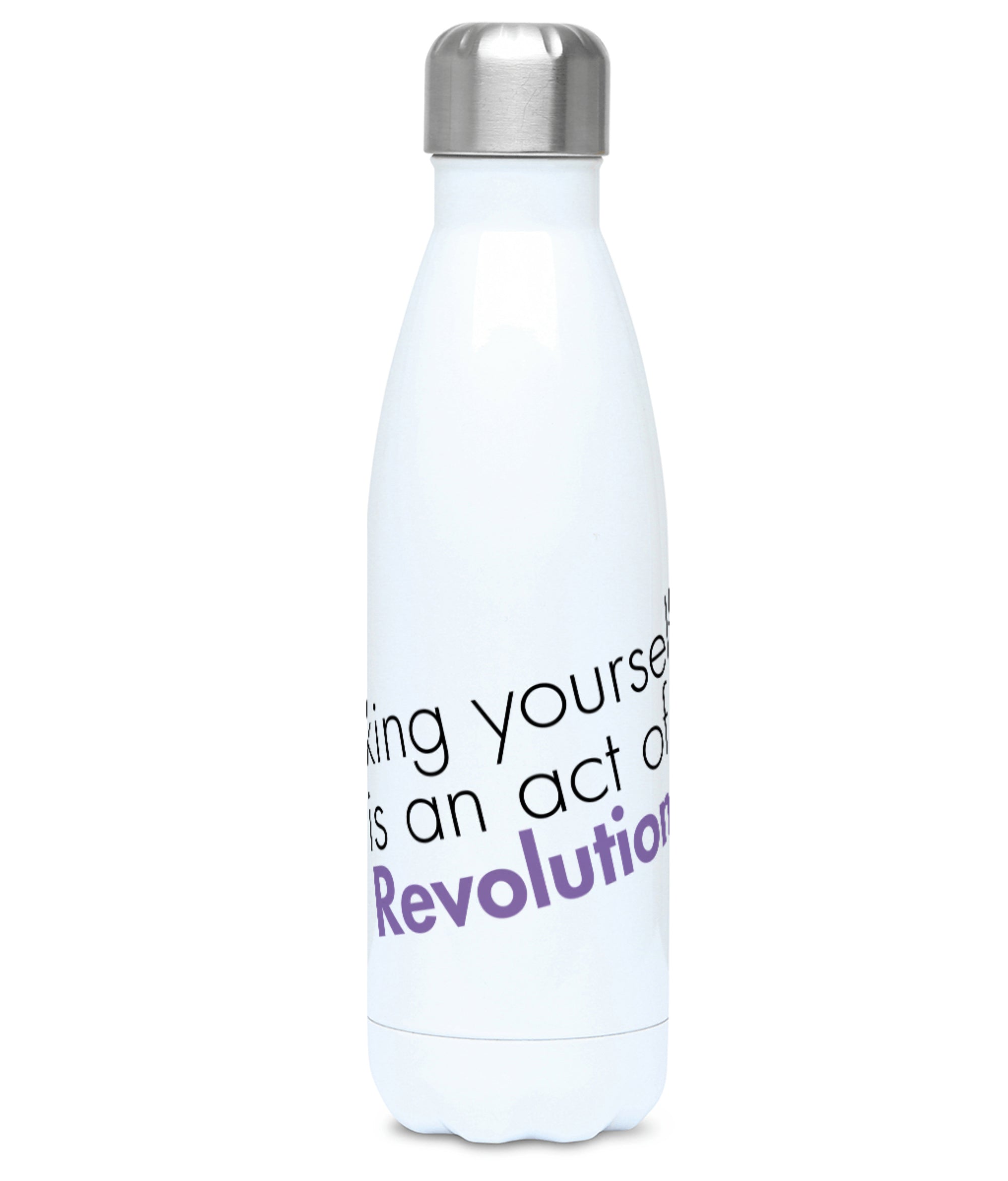Feminist Water Bottle - Liking Yourself is an Act of Revolution - Front