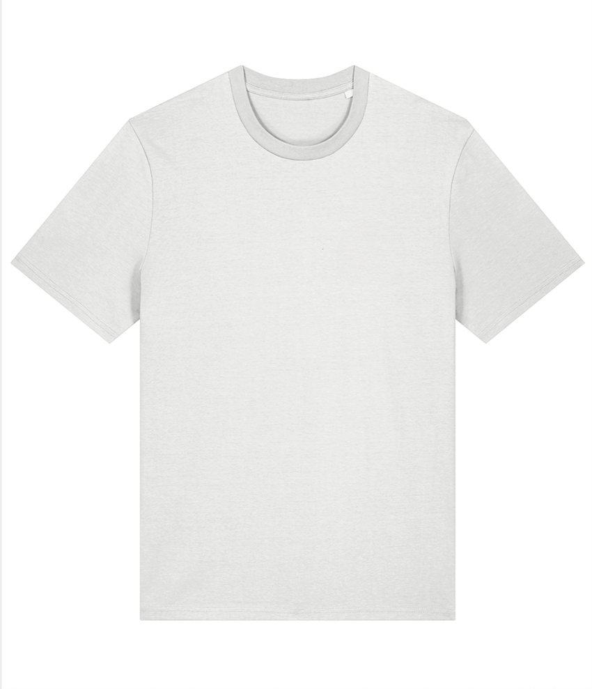 A plain white t-shirt displayed against a white background.