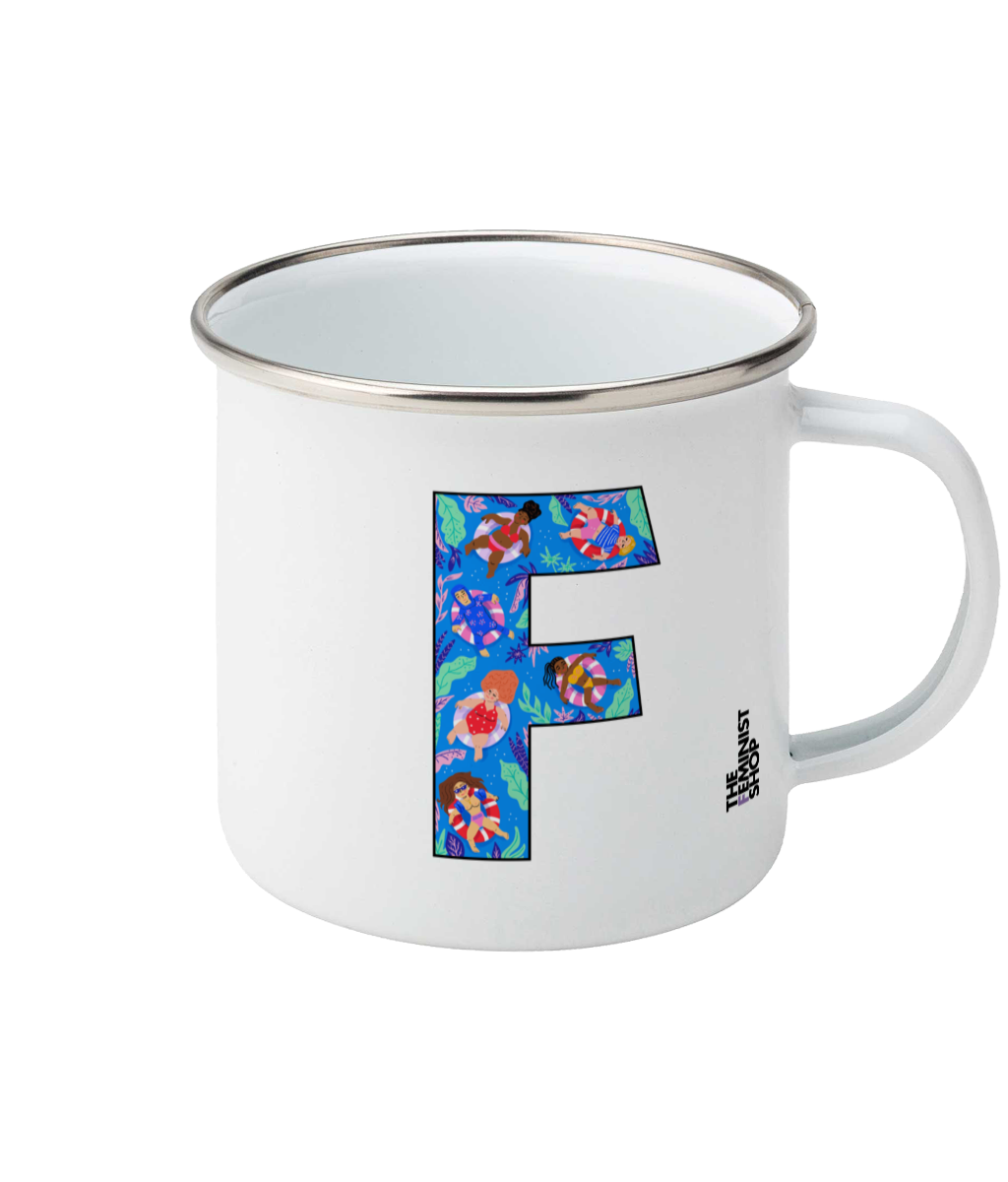 Feminist Enamel Mug - F by Amanda Mustard