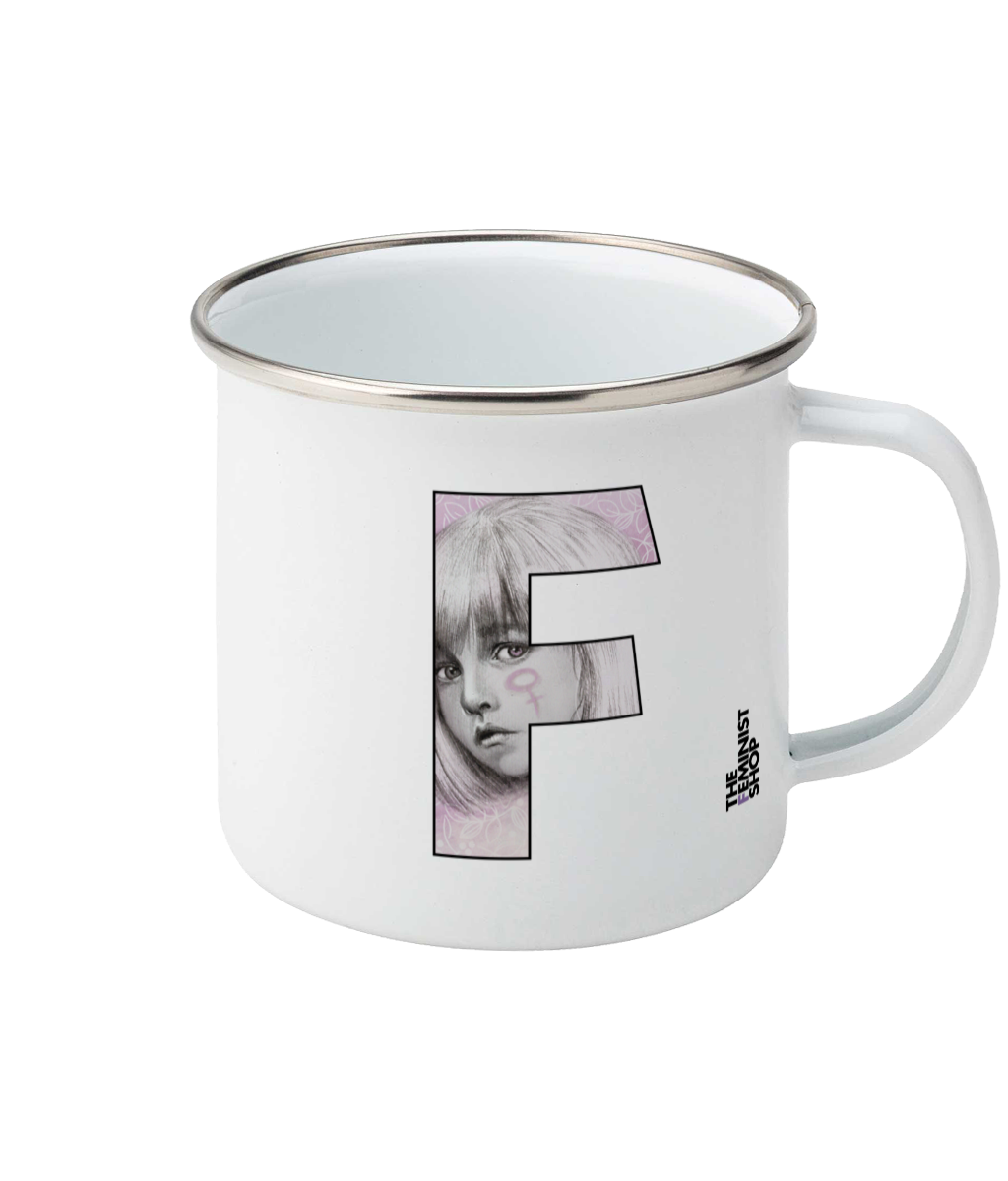 Feminist Enamel Mug - F For Her by Carola
