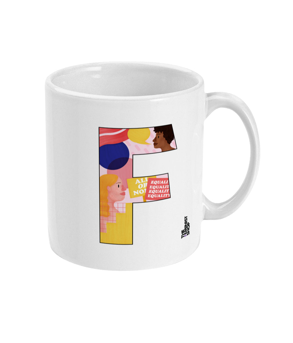 Feminist Mug - F Pink Bits - Right