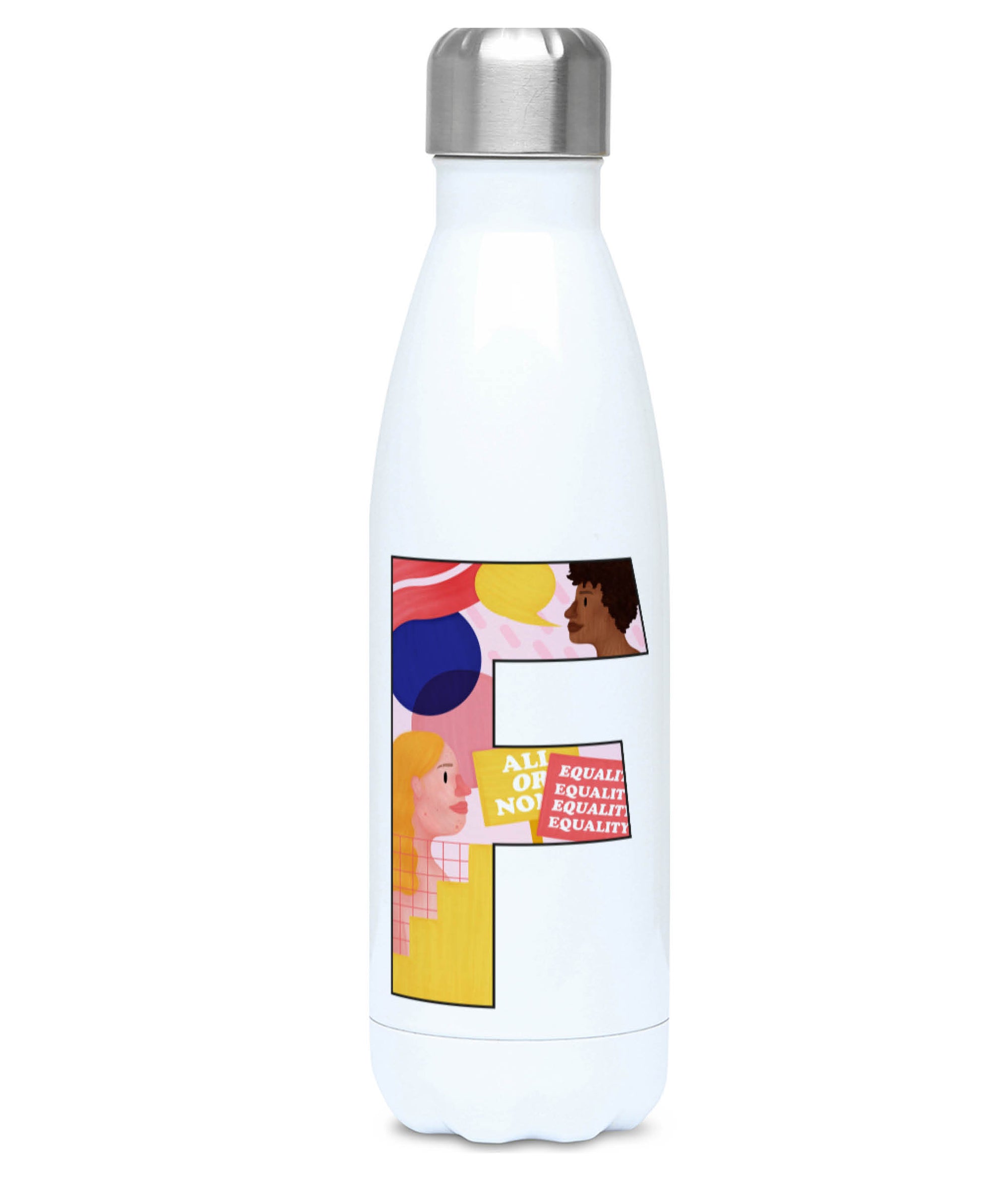 Feminist Water Bottle - F Pink Bits - Front