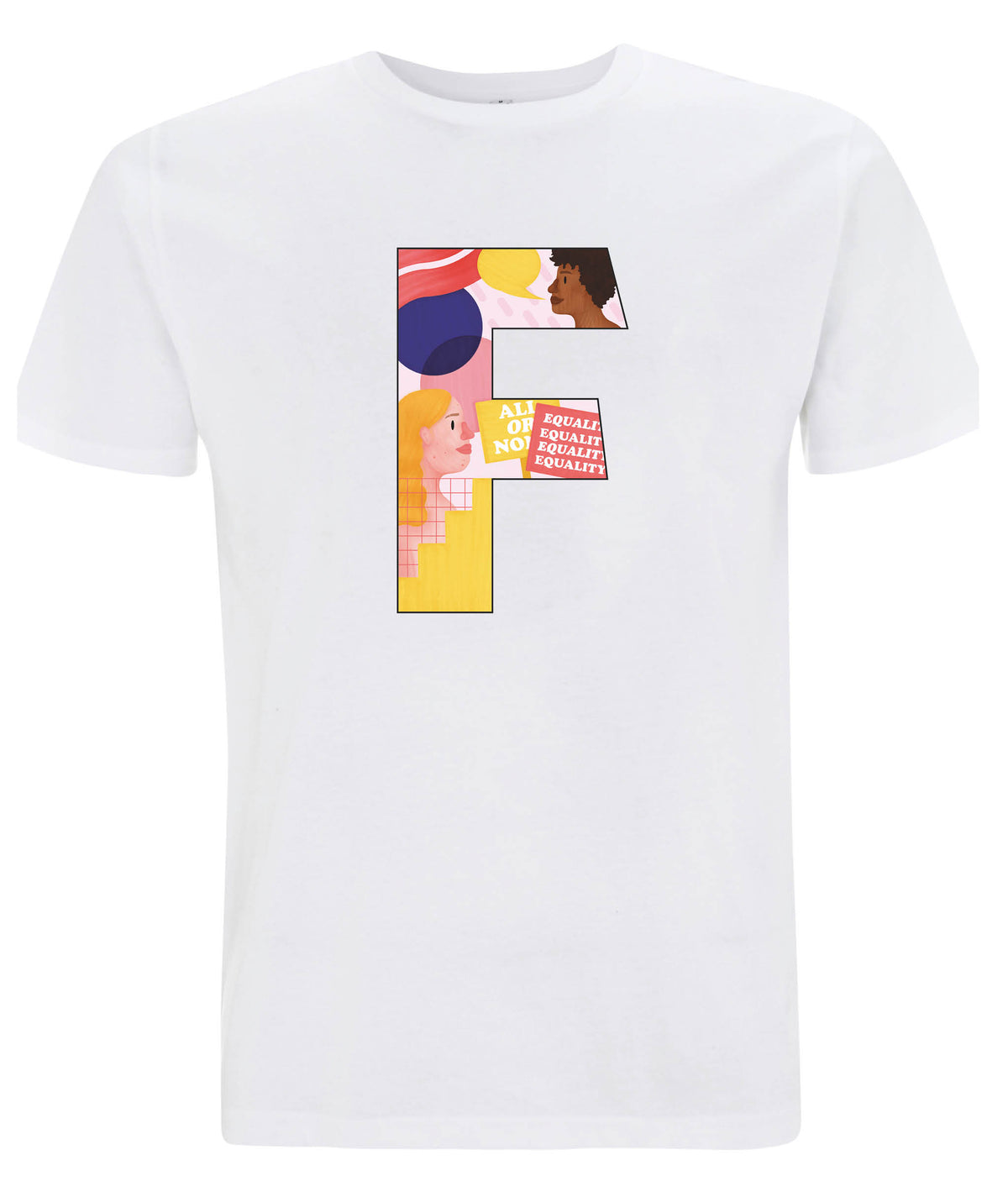 F Pink Bits Organic Feminist T Shirt White