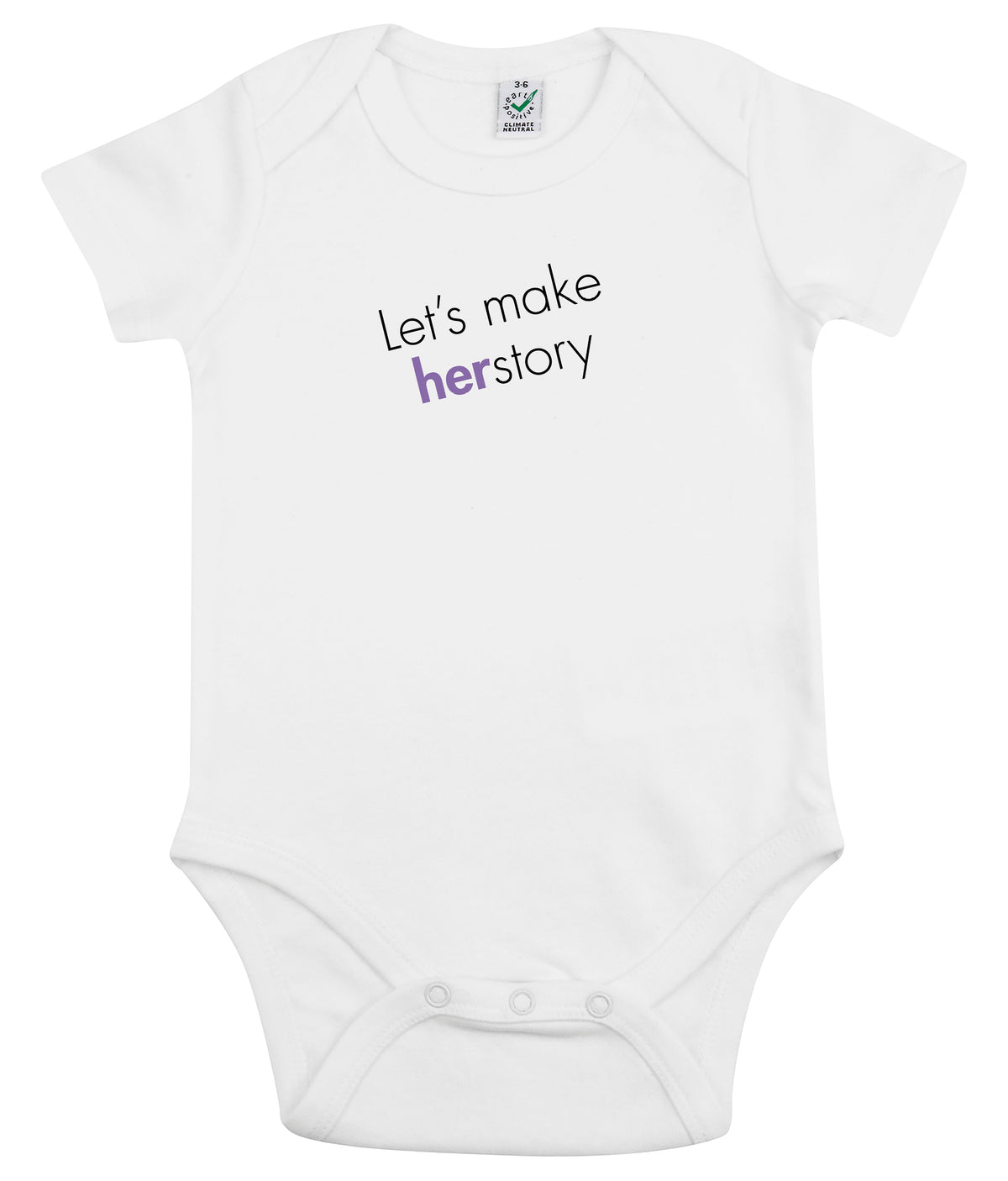 Let&#39;s Make Herstory Organic Combed Cotton Babygrow White