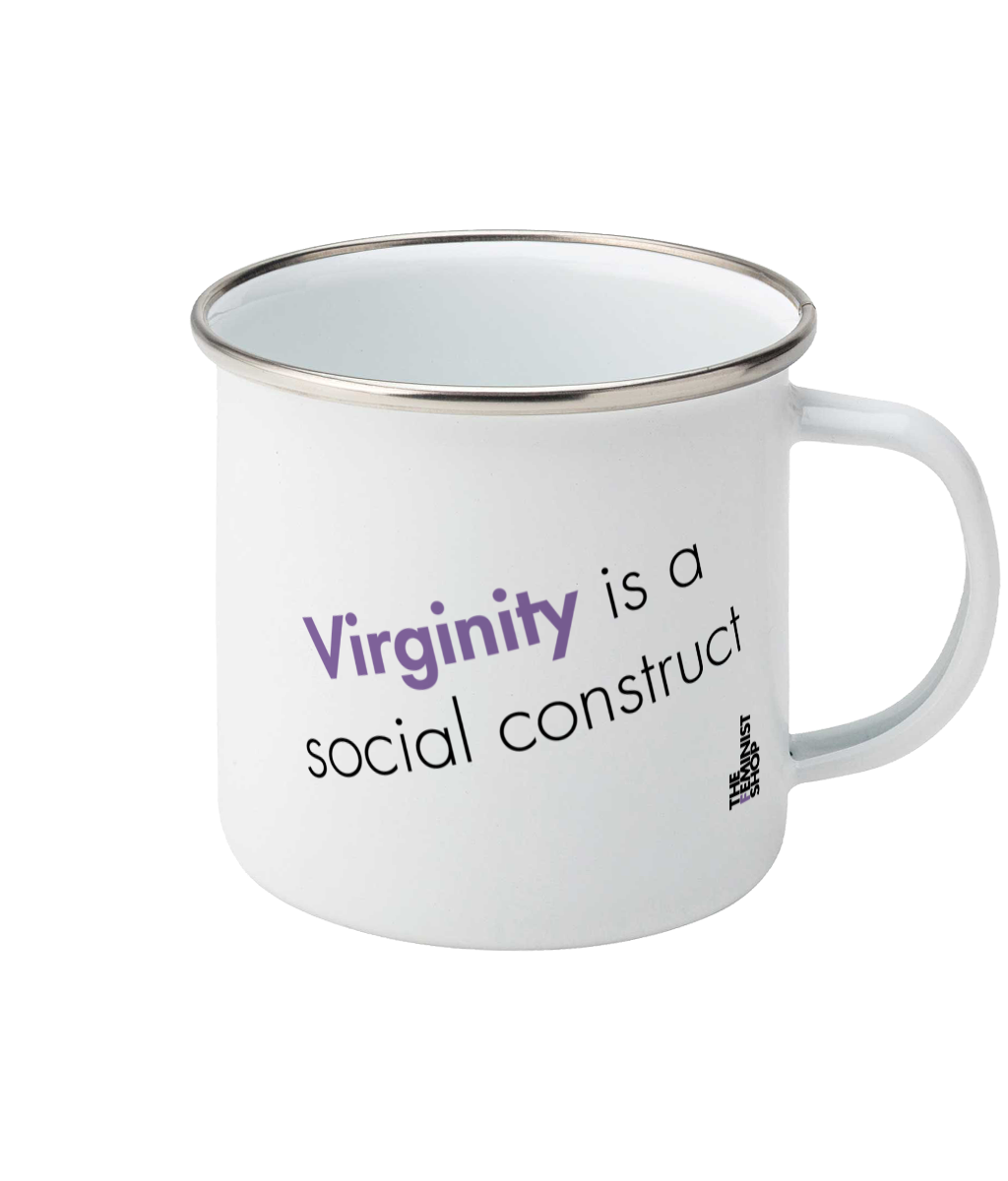 Feminist Enamel Mug - Virginity Is A Social Construct, Bold